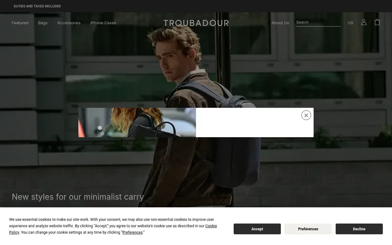 Screenshot of the Troubadour homepage