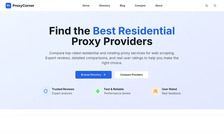 Screenshot of the ProxyCorner homepage