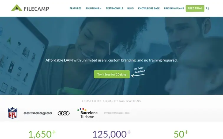 Screenshot of the Filecamp homepage