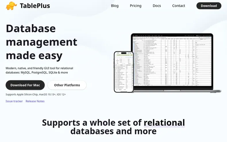 Screenshot of the TablePlus homepage